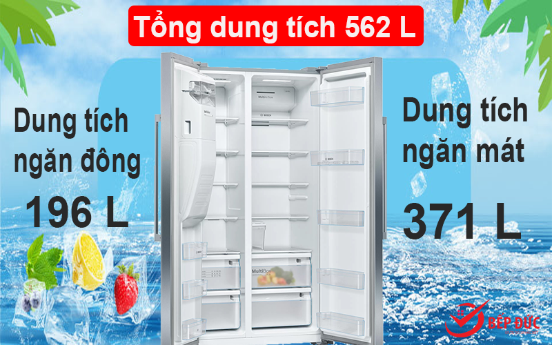 Không gian lưu trữ đồ rộng rãi của tủ lạnh Bosch KAI93VIFP